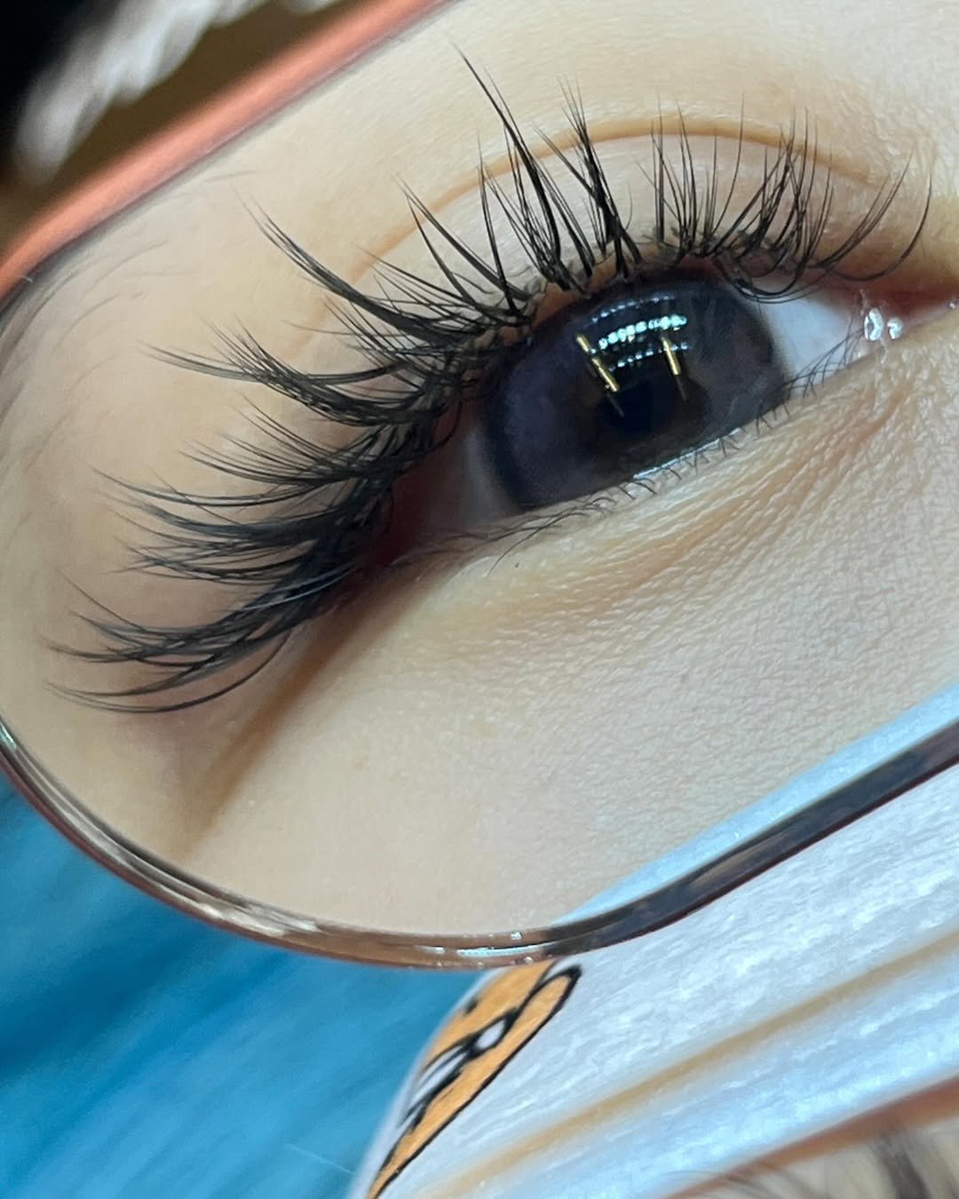 Close-up of eyelash extensions at Mega Japanese Nail, eyelash services in Chelsea, NYC