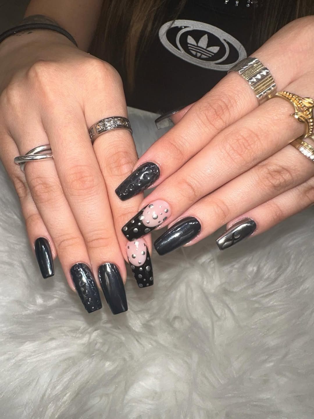 Elegant dark artistic nail design at Mega Japanese Nail NYC