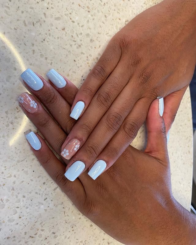 Soft blue Japanese gel manicure at Mega Japanese Nail NYC