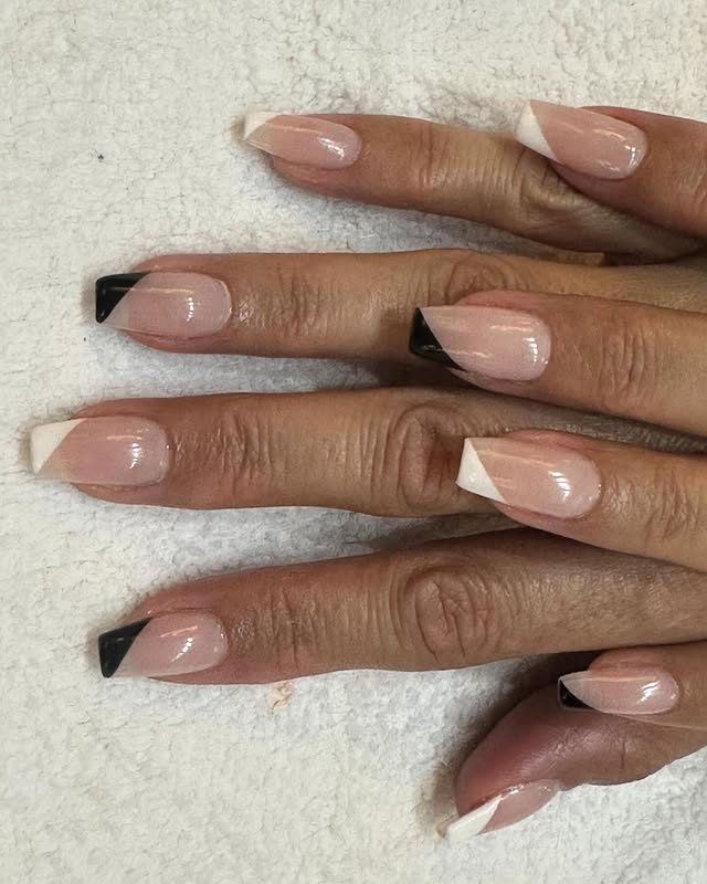 Fine modern French tip nail design at Mega Japanese Nail, Chelsea Manhattan NYC