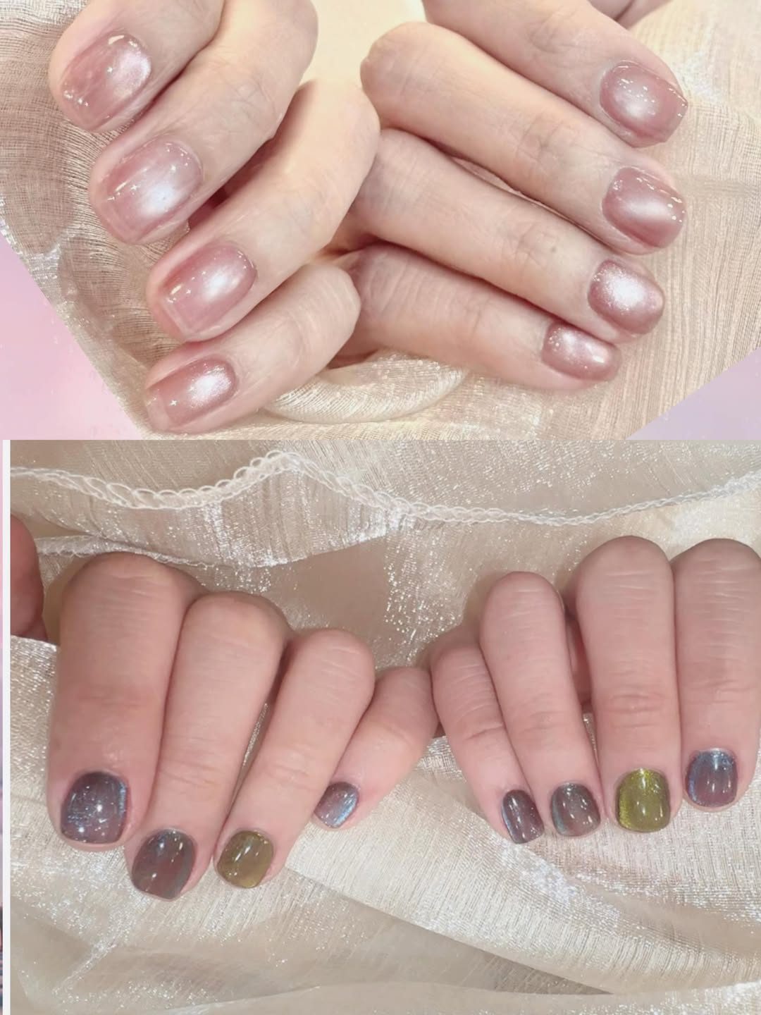 Japanese gel manicure with cat-eye finish at Mega Japanese Nail, Japanese gel nails NYC