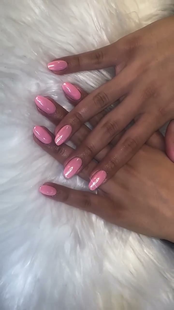 Soft pink glossy Japanese gel manicure at Mega Japanese Nail NYC