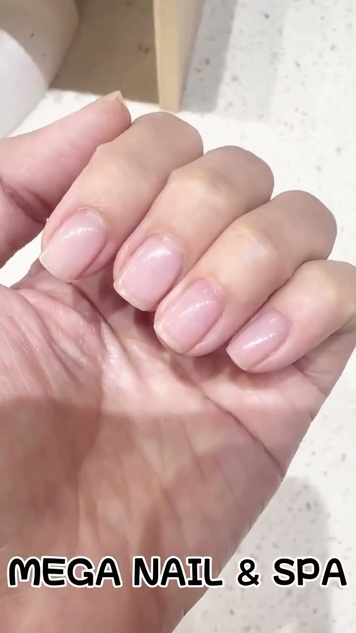 Glossy nude Japanese gel manicure at Mega Japanese Nail NYC